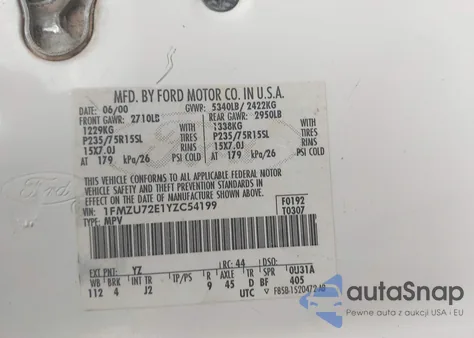 2000 Ford Explorer Xls from USA, damaged, VIN 1FMZU72E1YZC54199